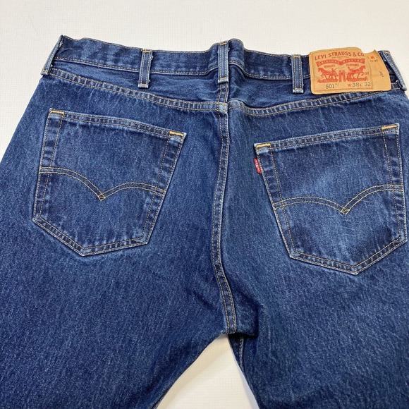 Levis 501 0115 Jeans Dark Rigid Denim Men’s 38x32 Y2K Button Fly - Picture 3 of 13